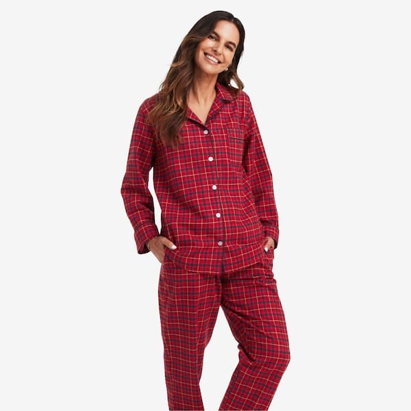 The Company Store Company Cotton Family Flannel Women's Button Front Extra Large Red/Blue Pajama Set