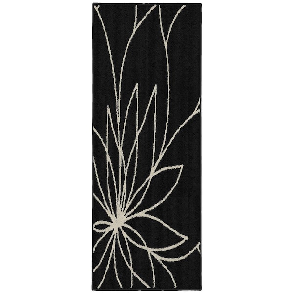 Garland Rug Grand Floral Black/Ivory 2 ft. x 5 ft. Runner Rug