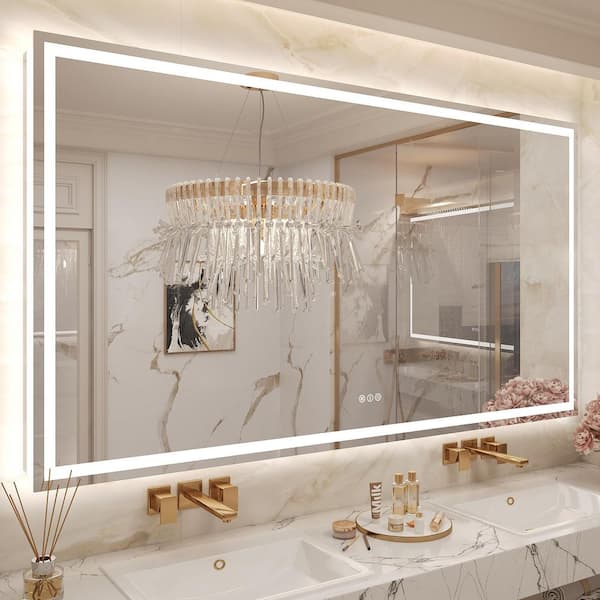 72 in. W x 40 in. H Rectangular Frameless Front & Back Lighted Anti-Fog Wall Bathroom Vanity Mirror, Tempered Glass, ETL