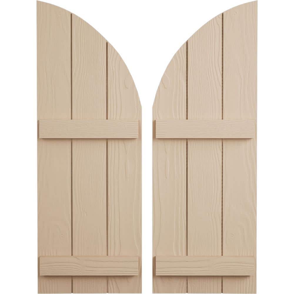 16-1/2 in. x 66 in. Polyurethane Sandblasted Three Board Join.ed Board-n-Batten Quarter Arch Top Shutters Primed Tan price history on PriceWatchPro