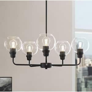 Florabelle 5-Light Chandelier Matte Black Clear Globe Glass Shades