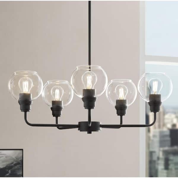 Hampton Bay Florabelle 5-Light Chandelier Matte Black Clear Globe