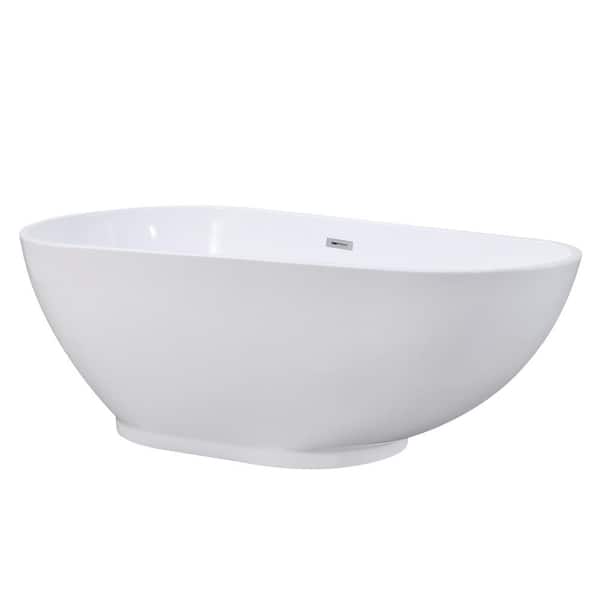 Kingston Brass Aqua Eden 69 in. x 32 in. Acrylic Freestanding Soaking Bathtub in White with Drain