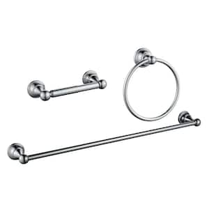 3-Piece Bath Hardware Set with Towel Bar, Towel Ring, Toilet Paper Holder Bathroom Wall Mounted in Polished Chrome