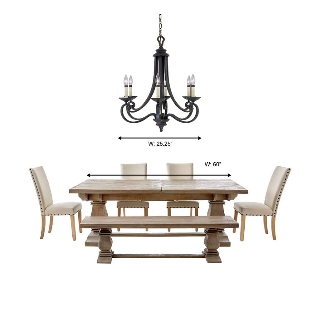 Black Iron 6-Light Candelabra Chandelier with Adjustable Chain