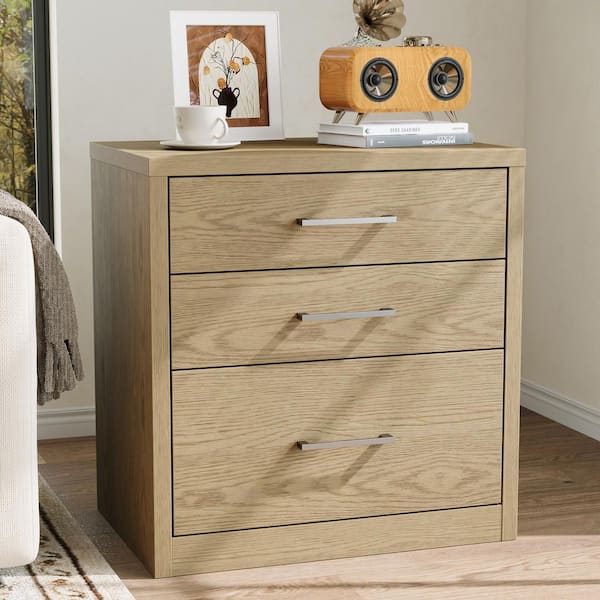 Oak 5-Drawer 23.6 in. W Nightstand with Dual Hidden Drawers for Secure Tactical Gun Storage