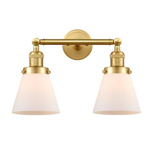 Cone 16 in. 2-Light Satin Gold Vanity Light with Glass Shade