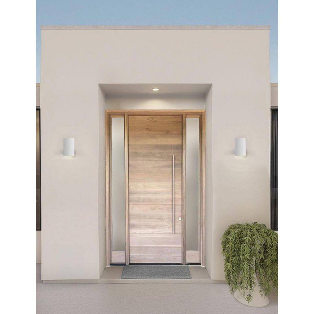 White Porcelain Cylinder Wall Sconce with Bronze Finish