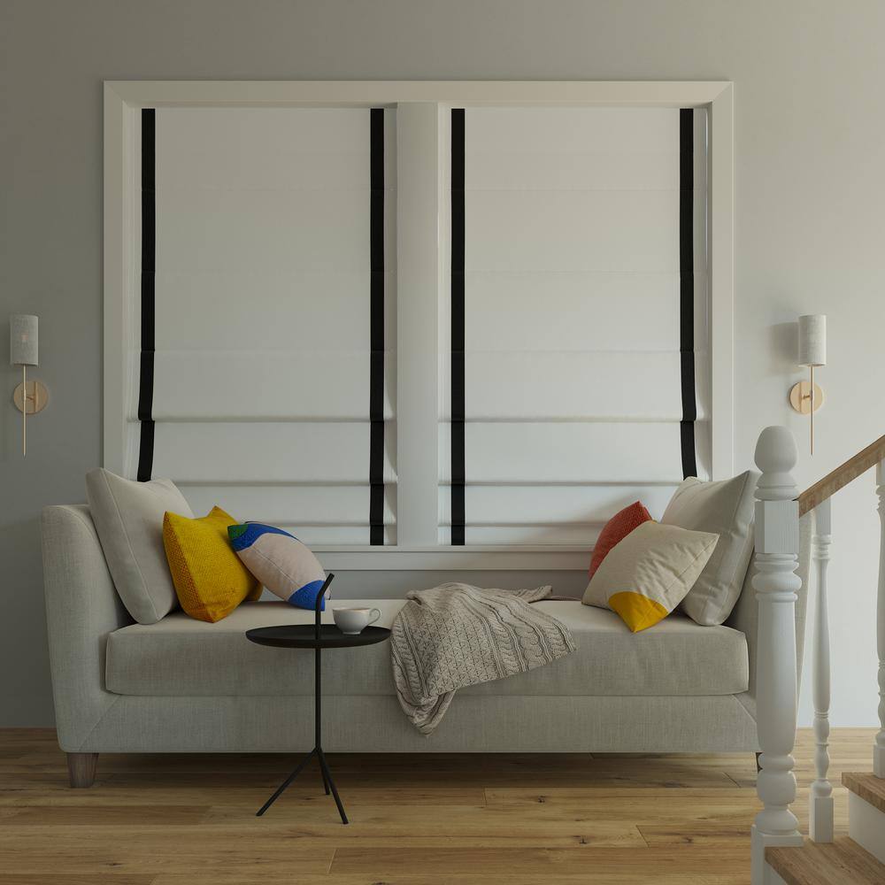 White and Black Fabric Cordless Blackout Roman Shade 31" x 64"