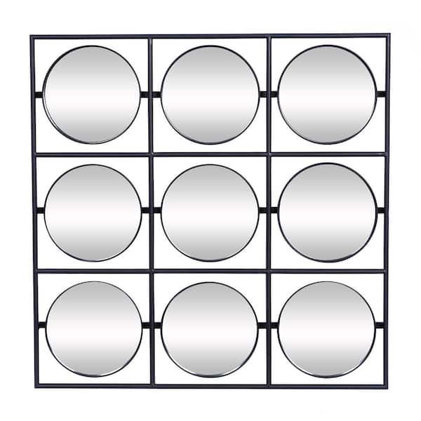 Litton Lane 28 in. x 28 in. Black Metal Modern Round Wall Mirror