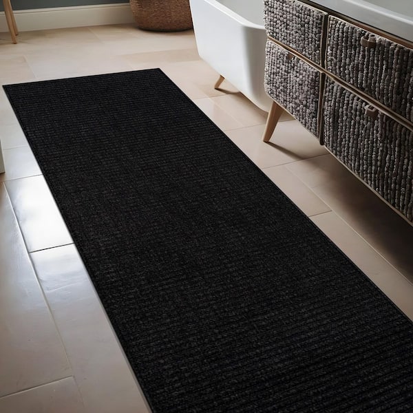 Lomira Black 2 ft. x 7 ft. Striped Washable Easy Jute Indoor Area Rug