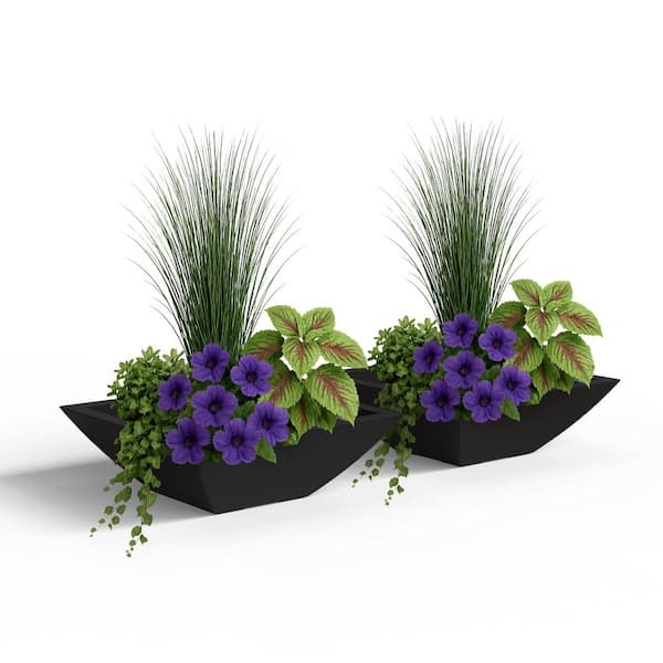 Evolve 6 Gal. Large Black Indoor Plastic Square Planter (20 in. L x 20 in. W x 7 in. H), (2-Pack)