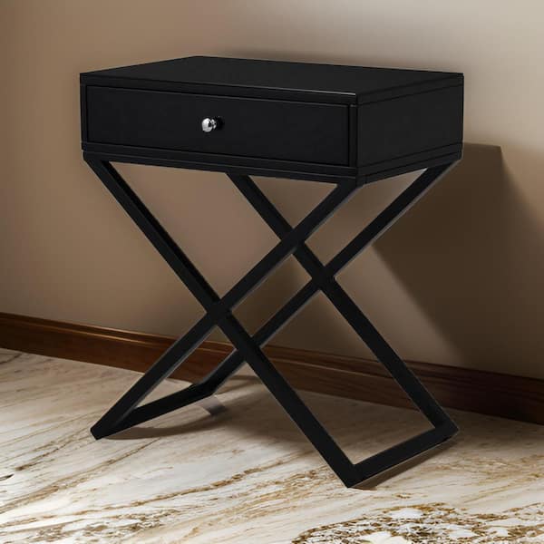 Benjara 23 in. 1-Drawer Silver and Black Wooden Nightstand