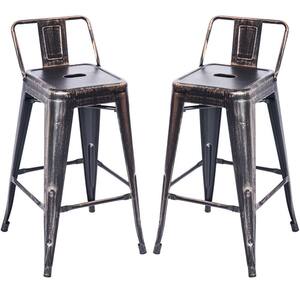 32.5 in. Antique Golden and Black Vintage Low Back Stackable Metal Dining Chair (Set of 2)