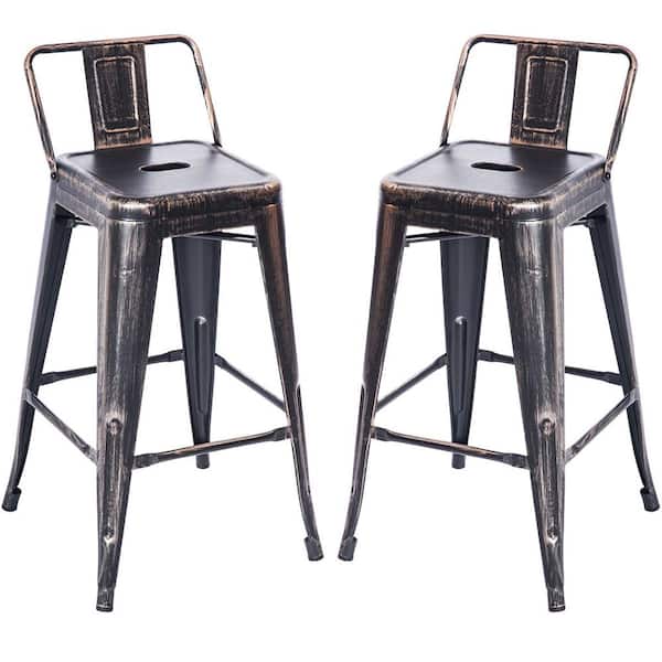 LUCKY ONE 32.5 in. Antique Golden and Black Vintage Low Back Stackable Metal Dining Chair (Set of 2)