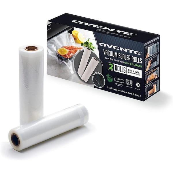 OVENTE Vacuum Sealer Roll 8 in. x 16 ft., Food Vacuum Sealer Heavy Duty, BPA-Free Airtight Food Storage, Pack of 2 ACPSVRQ0816