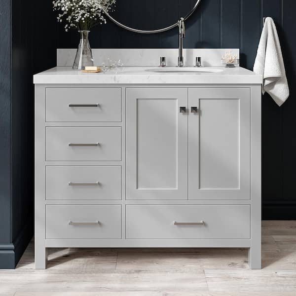 ARIEL Cambridge 42 in. W x 22 in. D x 36 in. H Single Oval Sink Bath Vanity in Grey with Carrara White Quartz Top