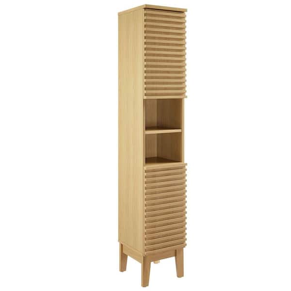Render 11.7 in. W x 12.9 in. D x 63.4 in. H Brown MDF Freestanding Linen Cabinet with Adjustable Shelves in Oak
