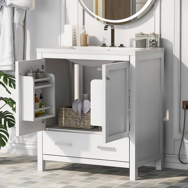 Aoibox 30 in. W White Bathroom Vanity with Single Sink, Combo Cabinet Undermount Sink, Bathroom Storage Cabinet Vanities