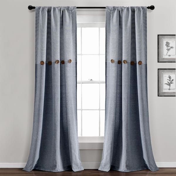 HOMEBOUTIQUE Farmhouse 40 in. W x 84 in. L Yarn Dyed Recycled Cotton Light Filtering Window Curtain Panels Navy (Set of 2)