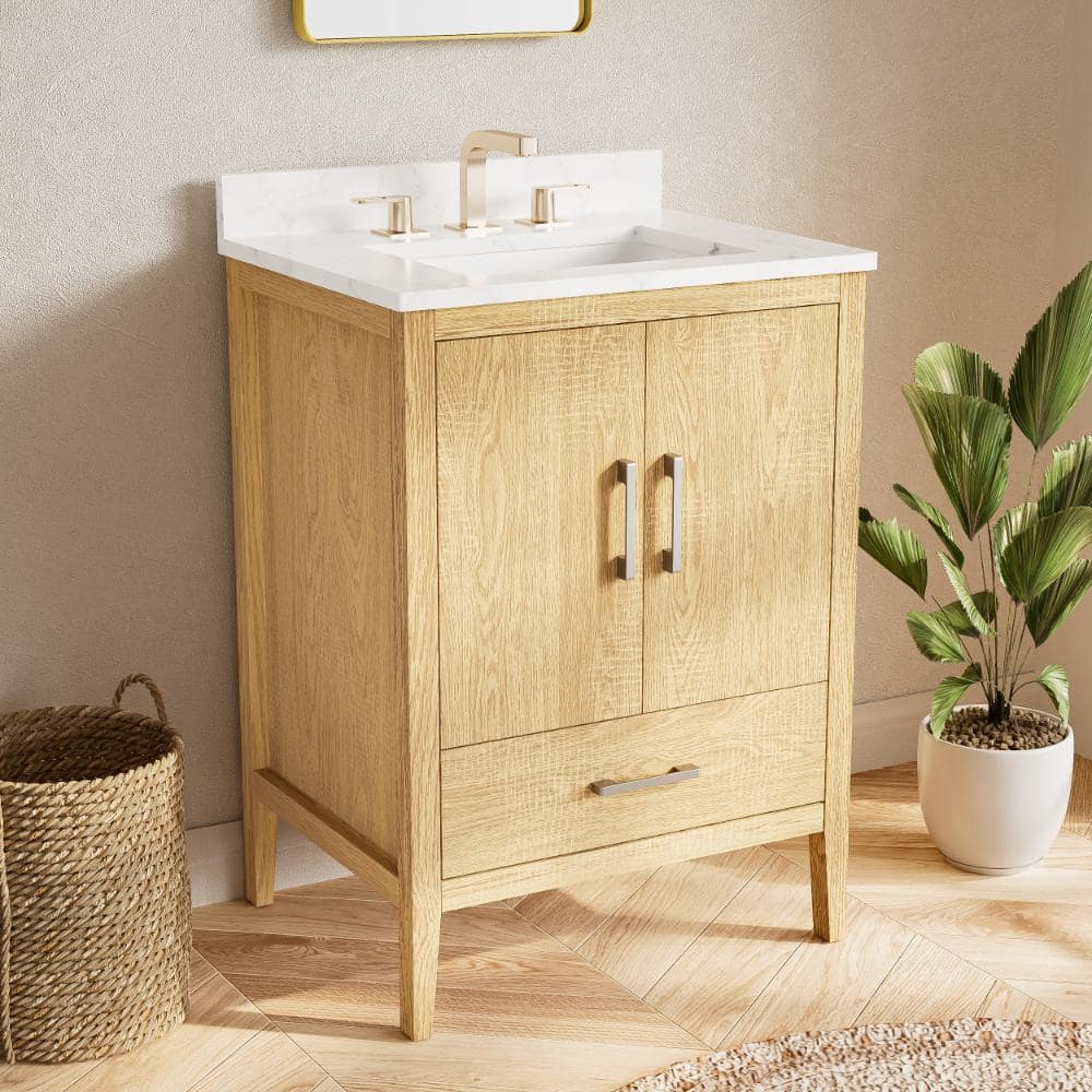 ⟡͚ TETOTE 24 in. Single Sink Wood Bath Vanity with Quartz Top HD