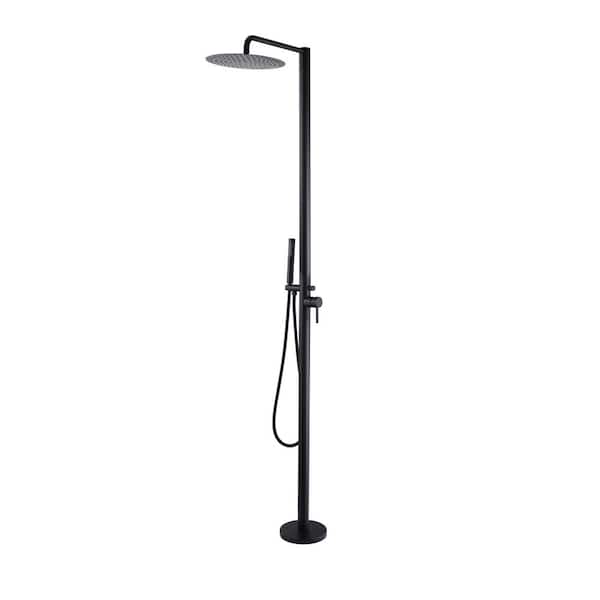 83 in. H Outdoor Exposed Single-Handle Freestanding Tub Faucet Floor Mount Shower Faucet with Shower Head in Matte Black