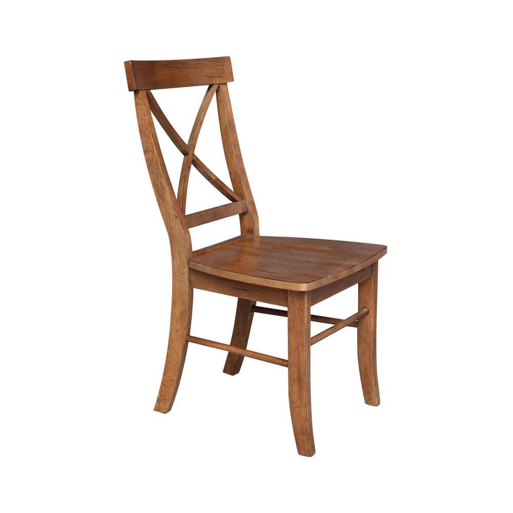 36" Distressed Oak Solid Wood Round Pedestal Table with 2 X-Back Chairs