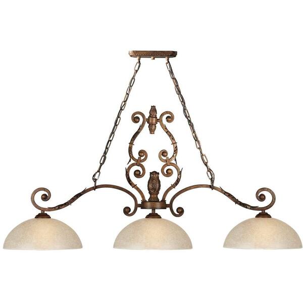 Forte Lighting 3 Light Island Pendant Rustic Sienna Finish Mica Flake Glass-DISCONTINUED