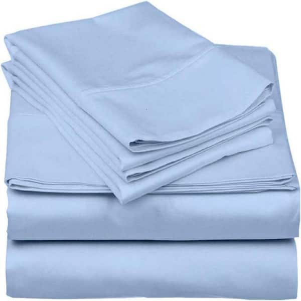 1000 Thread Count 4-Piece Blue 100% Cotton Twin Sheet Set
