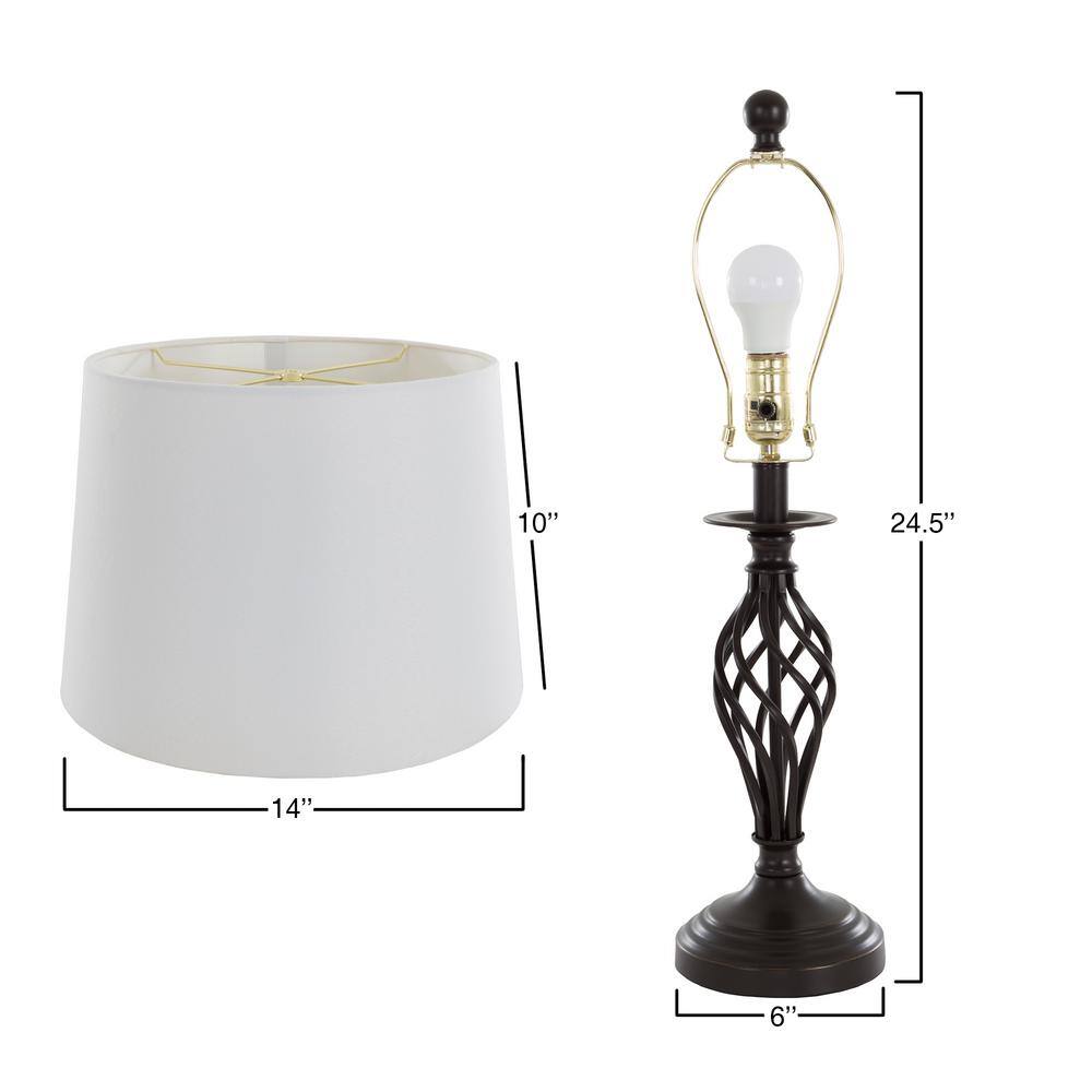 Elegant Spiral Cage Bronze Table and Floor Lamp Set with Cream Drum Shades