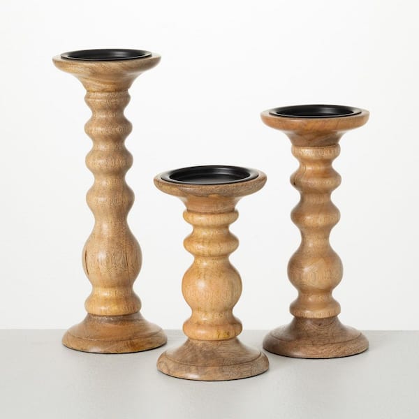 SULLIVANS Turned-Wood Pedestal Candle Holders (Set of 3) N2744