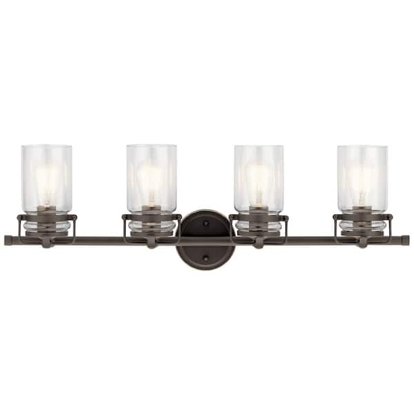 KICHLER Brinley 32.5 in. 4-Light Old Bronze Vintage Bathroom Vanity Light with Clear Glass Shade