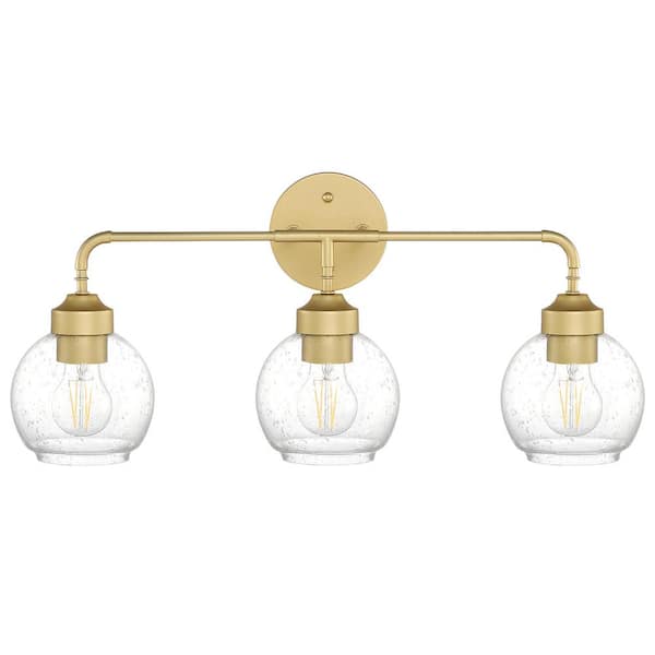 BYBLIGHT Marianne 23.62 in. 3-Light Satin Brass Bathroom Vanity Light with Globe Bubble Glass Shape