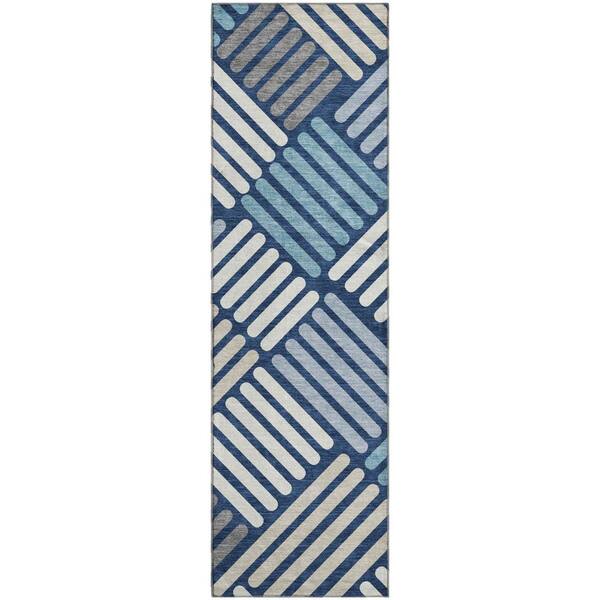 Mayfield Premium Machine Washable Abstract AMF2339 Navy 2 ft. x 7 ft. Runner Rug