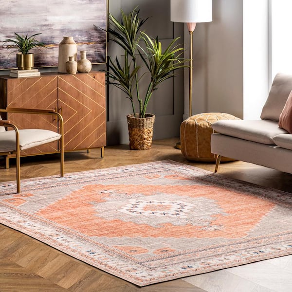 Alicia Machine Washable Medallion Rust 4 ft. x 6 ft. Indoor Area Rug