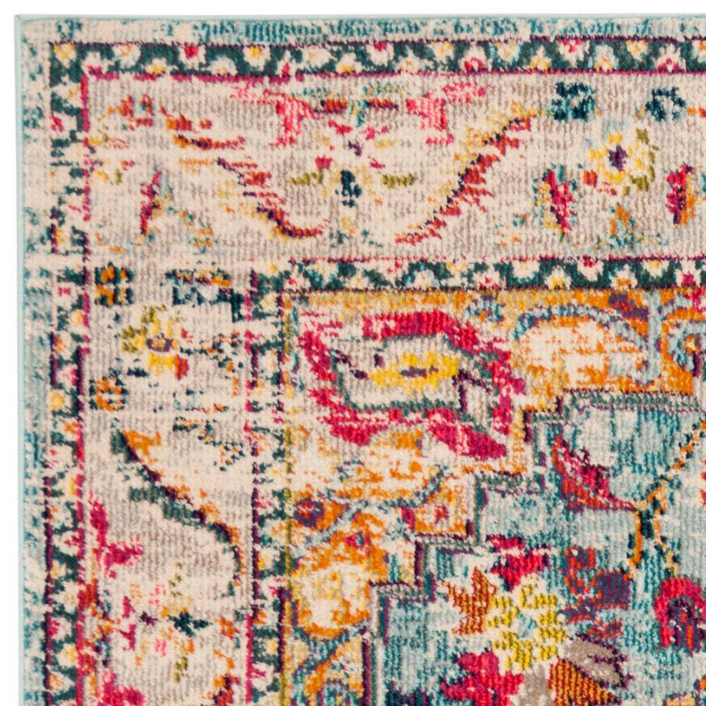 Turquoise and Beige Medallion Synthetic 4' x 6' Area Rug