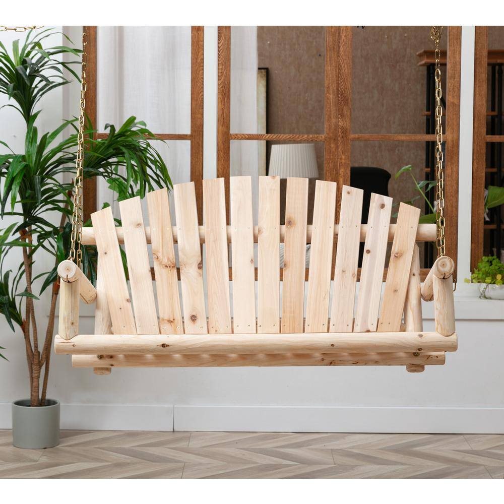 Unfinished Natural Wood 4-Foot 2-Seater Porch Swing with Chains