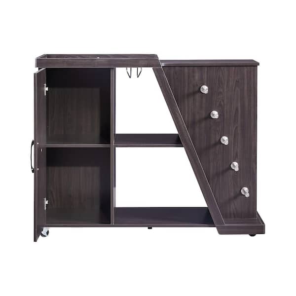 ATHMILE Espresso Island Cart with Adjustable Shelf and 5-Wine Holders