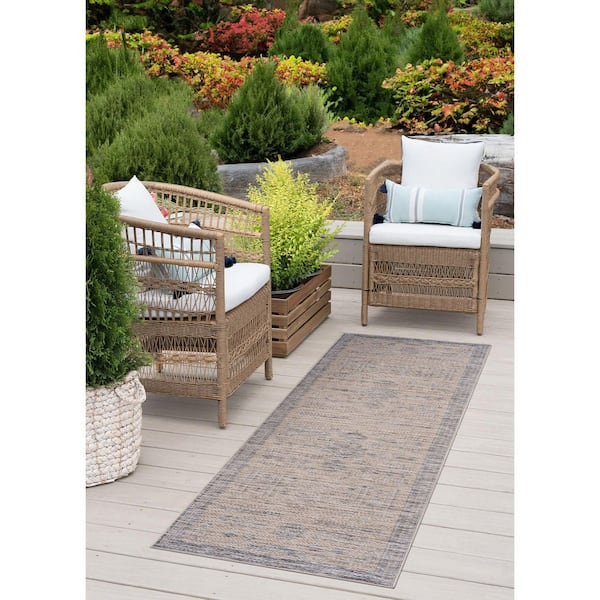 Bailey Natural 2 ft. x 7 ft. Transitional Geometric Flat Weave Polypropylene Runner Indoor/Outdoor Runner Rug