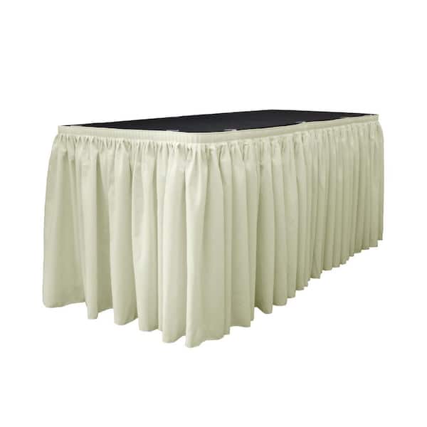 LA Linen 14 ft. x 29 in. Long Ivory Polyester Poplin Table Skirt with 10 L-Clips