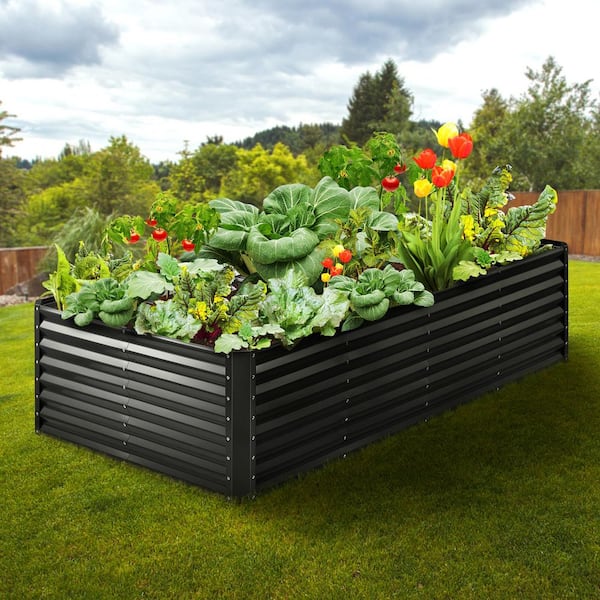 8 x 4 x 2 ft. Raised Garden Bed, Galvanized Metal Planter Box with Open Base for Flowers, Vegetables & Herbs, Dark Gray