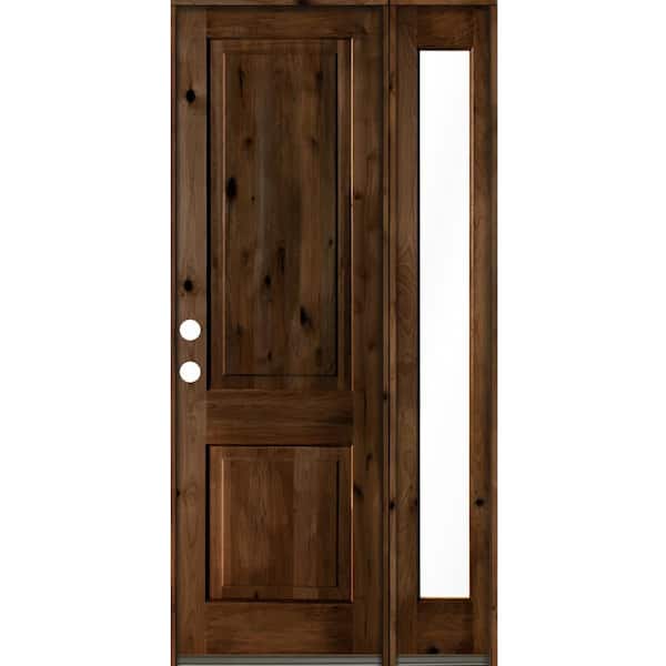Krosswood Doors 46 in. x 96 in. knotty alder Right-Hand/Inswing Clear Glass Provincial Stain Square Top Wood Prehung Front Door w/RFSL