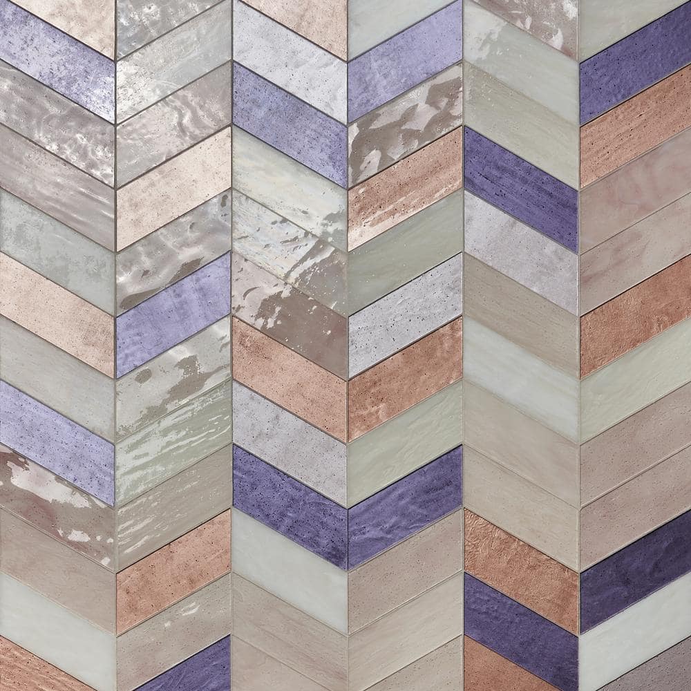 Elizabeth Sutton Glory Pink Chevron Glass Mosaic Tile