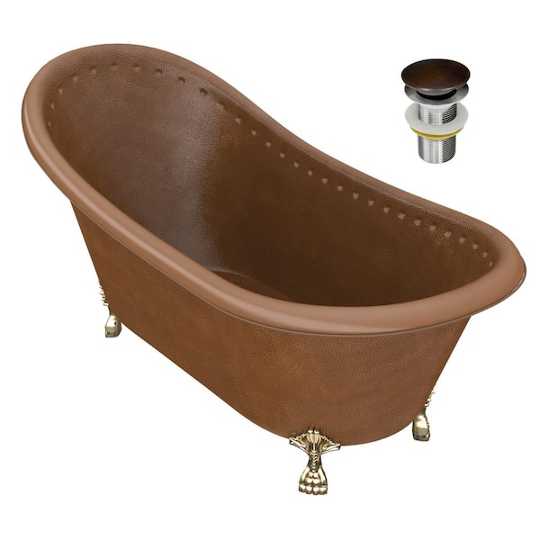 ANZZI Sivas 66 in. L x 31 in. W Handmade Copper Slipper Clawfoot Soaking Bathtub in Hammered Antique Copper