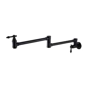 Wall Mounted Pot Filler with Double Joint Swing Arm Single Hole 2 Handle Brass Folding Kitchen Faucets in Matte Black