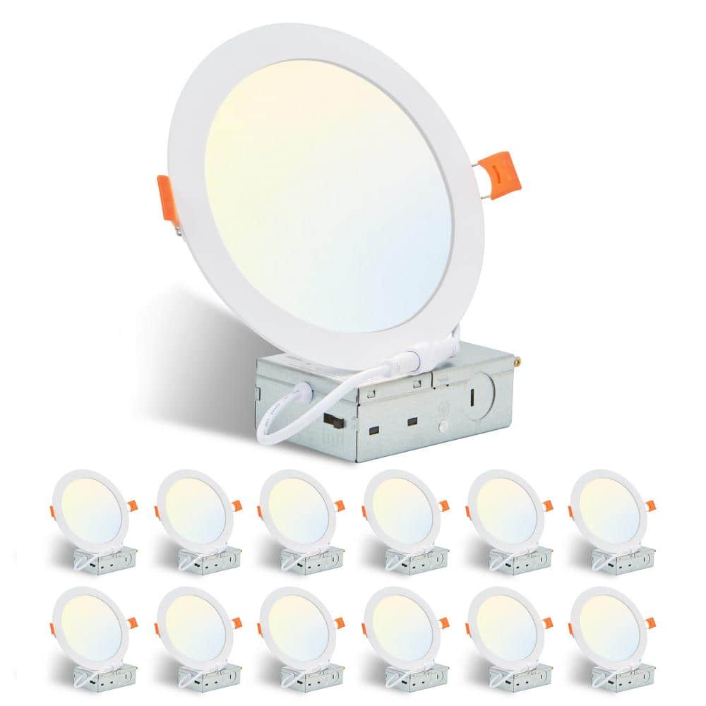 6 in. LED Recessed Ceiling Lights, 12-Pack Ultra-Thin with Junction Box, 5-