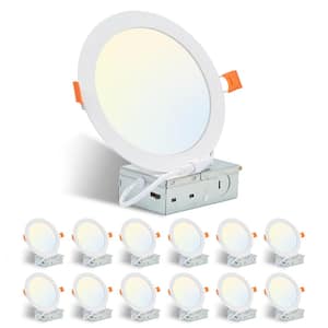 6.7 in. LED Recessed Ceiling Lights, 12-Pack Ultra-Thin with Junction Box, 5-Color Temperature, Canless Downlight