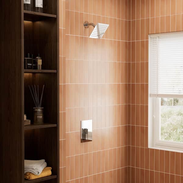 Crozet 1-Spray Patterns 6in. Wall Mount Fixed Shower Head 1.8 GPM Shower Faucet in Polished Chrome Square Valve Included