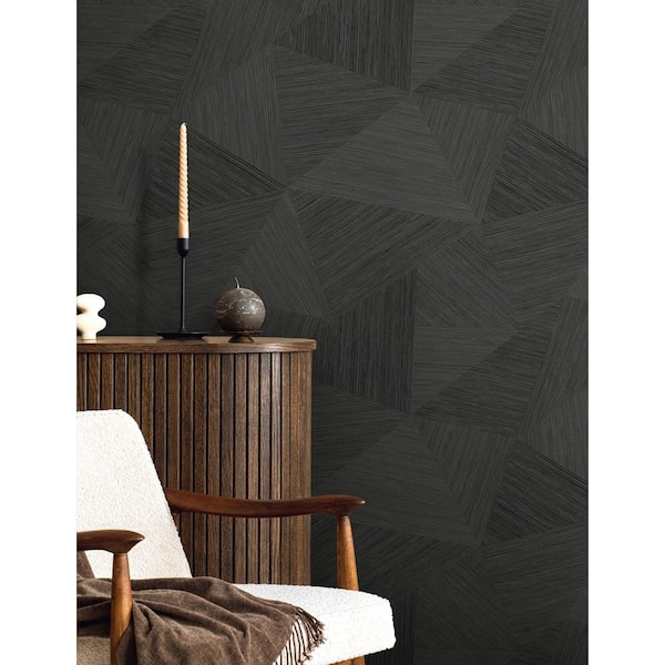 60.75 sq. ft. Metallic Charcoal Middleton Triangles Embossed Vinyl Unpasted Wallpaper Roll
