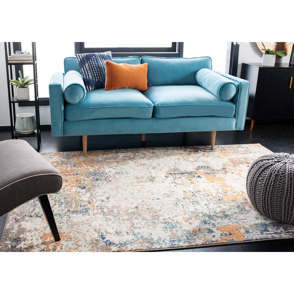 Gray and Beige Abstract Synthetic Area Rug